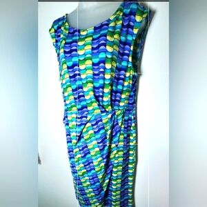 Liz Claiborne Vibrant Blue and Green Wave Dress
